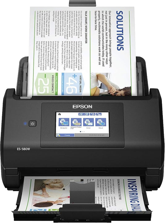 Epson Workforce ES-580W Wireless Color Duplex Desktop Document Scanner for PC and Mac with 100-sheet Auto Document Feeder (ADF) and Intuitive 4.3" Touchscreen. Full 1-Year Limited Warranty (Renewed)