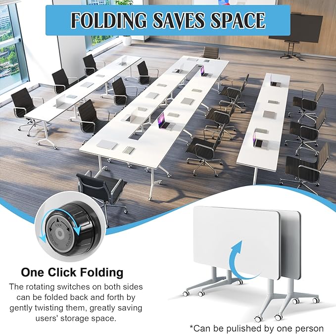 Conference Table,55.1''Folding Conference Room Table for 4-12 People,Mobile Flip Top MeetingTraining Table with Different Coulor and Styles for Offices, Classrooms,Meeting Room (8, 47.2 A)