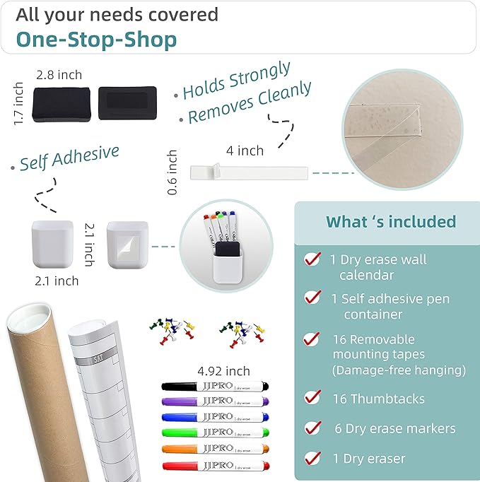 Large Dry Erase Wall Calendar - 60“ x 38" Undated Blank Yearly Planner - Giant Whiteboard 12 Month Poster - Premium Laminated Calendar for Classroom, Office, Project & Family Schedule