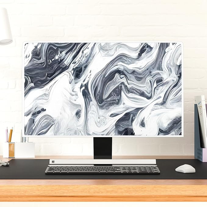 Baocicco Abstract Gray Marble Waterproof 26, 27, 28 Inch Anti-Static Dustproof LCD/LED/HD Dust Proof Monitor Covers for Computer Screen Abstract Modern Computer Decorations for Home Office