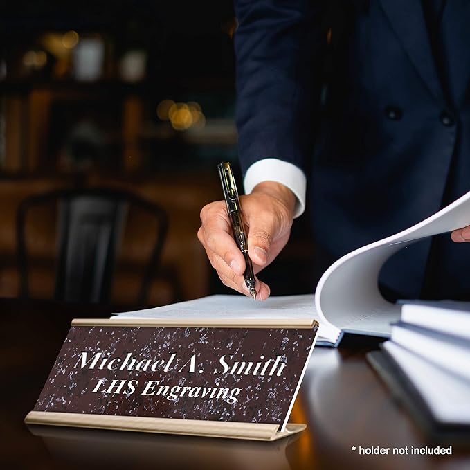Engraved Name Plates for Door Sign Personalized Cranberry Marble Pattern Plastic Plaque with White Letters - Made in USA 2x10 S5