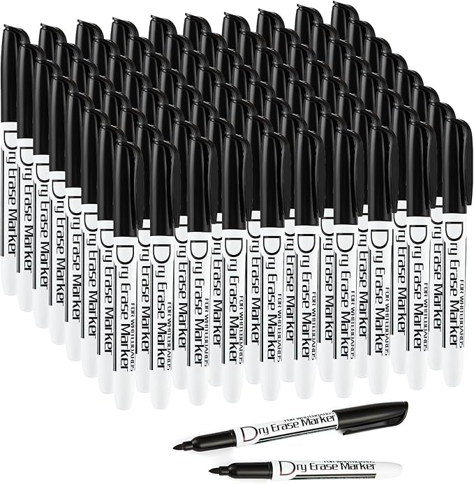 Volcanics Black Dry Erase Markers — Fine Tip, Low-Odor, 80 Count