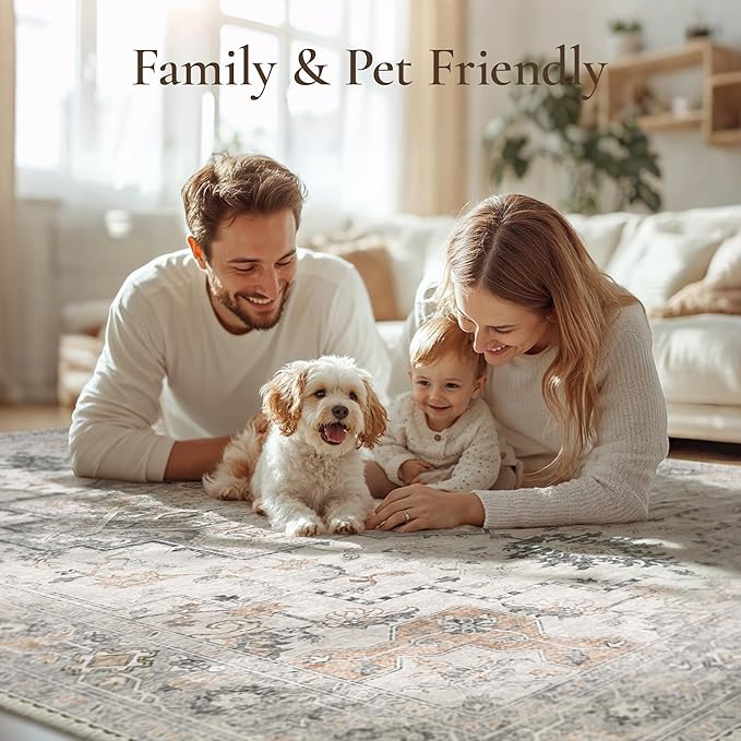 GENIMO Runner Rug 2x12, Non Slip Vintage Hallway Runner Rugs, Low Pile Lightweight Machine Washable Mat for Hallway, Entryway, Bedroom, Kitchen and Corridor,Light Taupe Brown