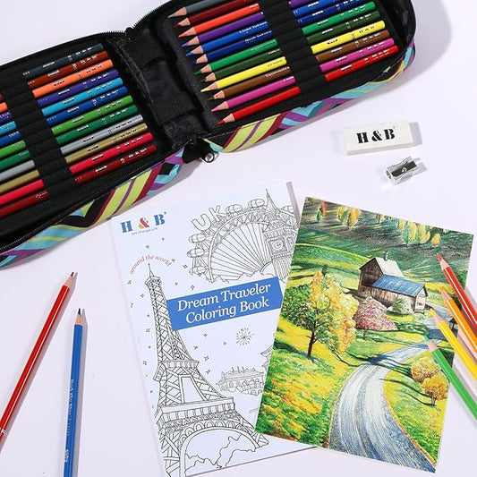 H & B 72 Colored Pencils Set, Art Pencil Kit for Adult Coloring,Oil Based Soft Core, Ideal for Coloring Sketching Shading,Art Set for Kids Teens Beginner Wooden Color Pencils