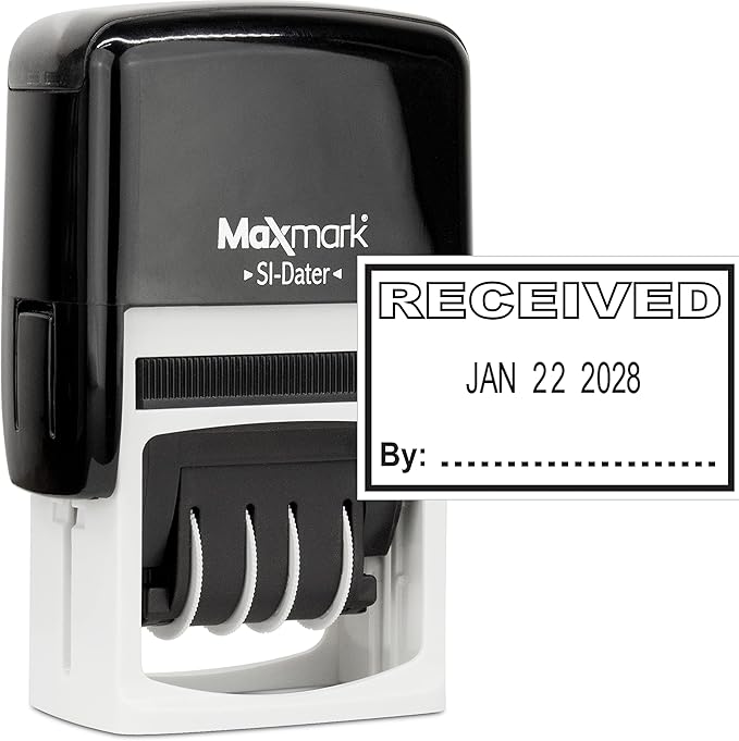 MaxMark Office Self Inking Date Stamp with Phrase Received - Black Ink