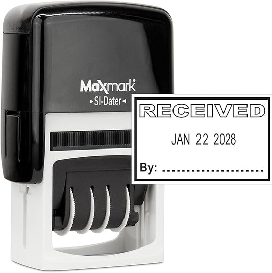 MaxMark Office Self Inking Date Stamp with Phrase Received - Black Ink