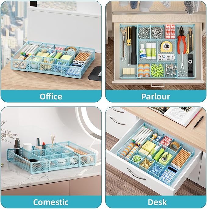 Marbrasse Expandable Desk Drawer Organizer — Blue
