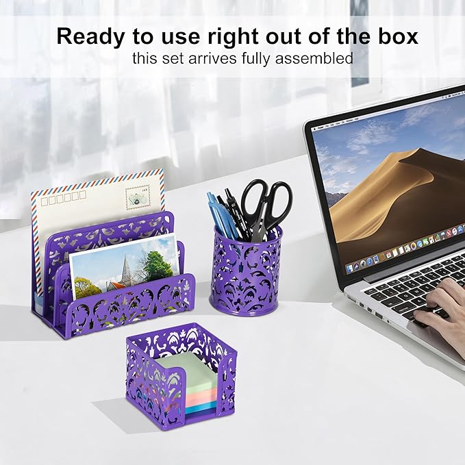 EasyPAG 3-Piece Desk Organizer Set — Purple