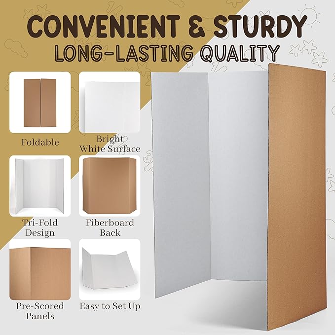 White Tri-Fold Presentation Board 28" X 40" Display Exhibition Board Lightweight and Portable with Smooth Surface Great Business presentations (Pack of 2) - by Emraw