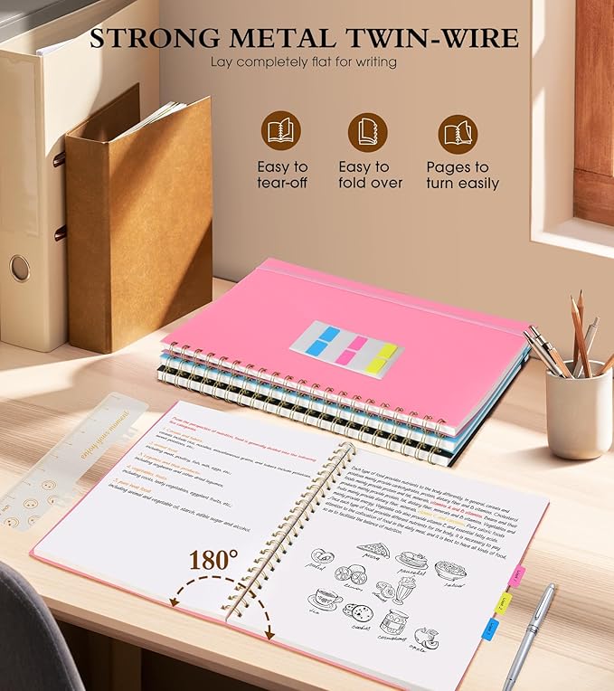 UEBZFOCS Blank Spiral Notebook Journal — 8.5×11 in (A4), Pink