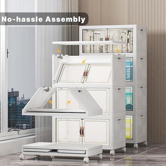 UAMFURI Extra Large Stackable Storage Bins with Lids & Wheels & Door, 416QT-52QT/13GAL*8Pack Foldable Collapsible Closet Organizers, Plastic containers drawers for bedroom Dorm