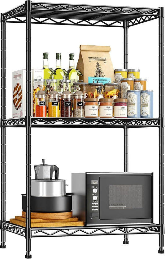 DurayLoly 3 Tier Metal Wire Storage Shelves,Adjustable Small Wire Shelving Unit,Utility Storage Rack for Kitchen,Bedroom,Laundry Room,Pantry & Office,17.7”Wx11.8”Dx35.4”H,Black