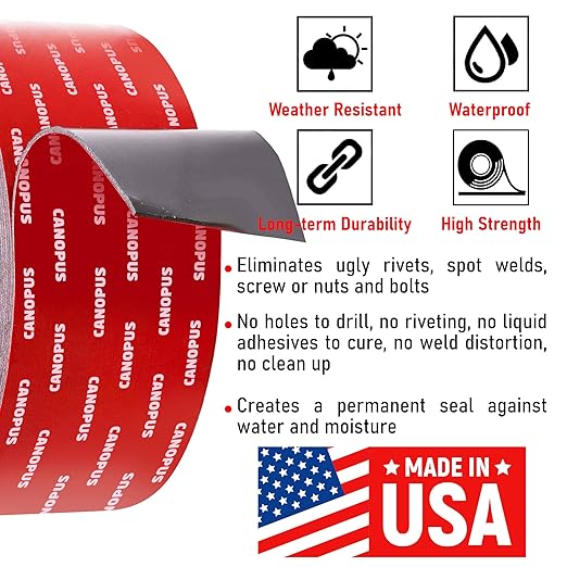 CANOPUS Double Sided Tape, 5952 Heavy Duty Mounting Tape, Strong Bond & Weatherproof Seal Strip for Automotive Mounting, Picture and Photo Frame, Poster, Craft, 2 in x 15 ft, Black, Made in USA