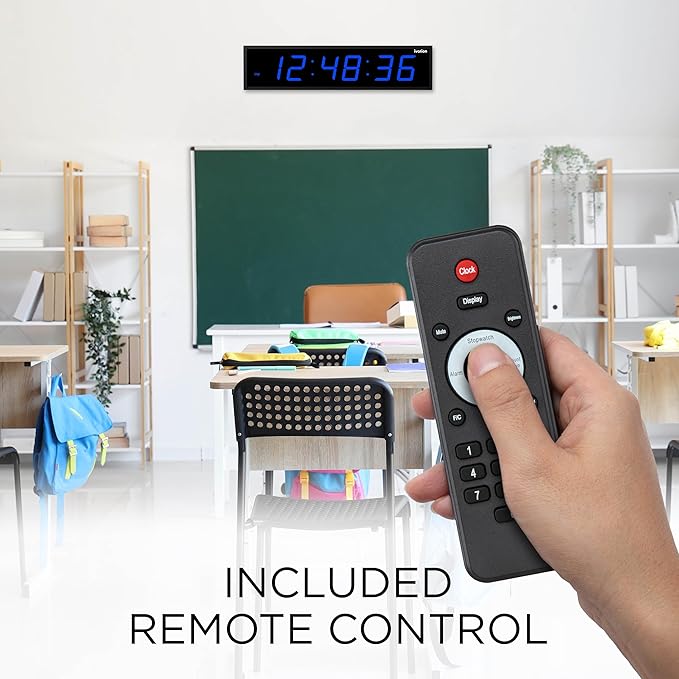 Ivation Oversized 36" Large Digital LED Clock | Big Digital Clock w/Multi-Function Display – Stopwatch, Timer, Alarms, Temp & Date | 6 Brightness Levels, Time Memory & Remote (Blue)