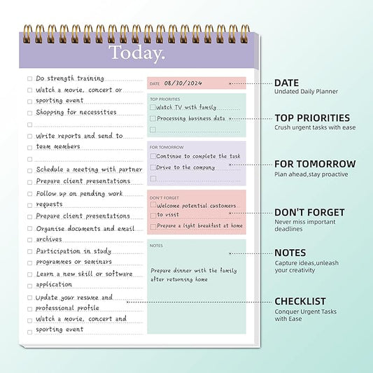 GOLDPEI To Do List Notepad - Daily Planner Notepad Undated 52 Sheets, 6.5" x 9.8" Planning Pad Checklist Productivity Note Pad for Work and Personal Organized