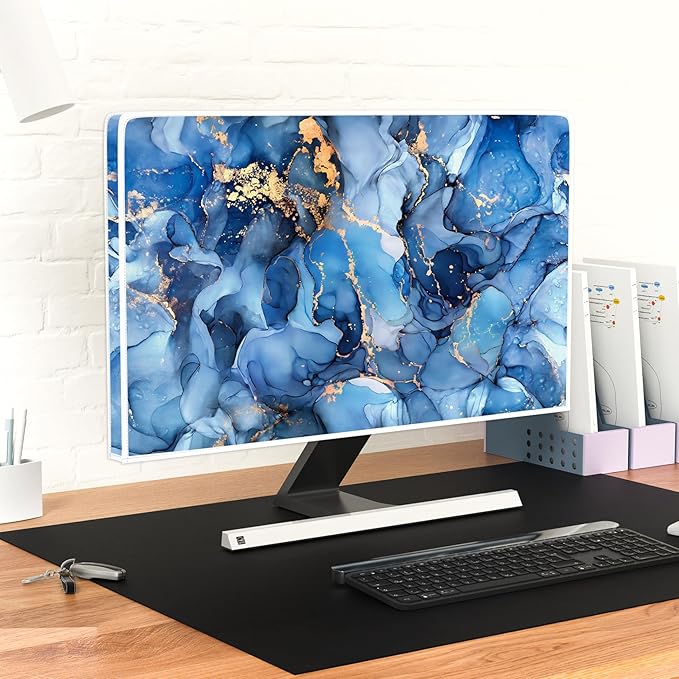 Baocicco Navy Blue Gold Marble Waterproof TV Dust Cover 58, 59, 60 Inch Creative Texture Grain Television Screen Cover Abstract TV Display Protectors Protective LED LCD OLED TVs Dust-Proof