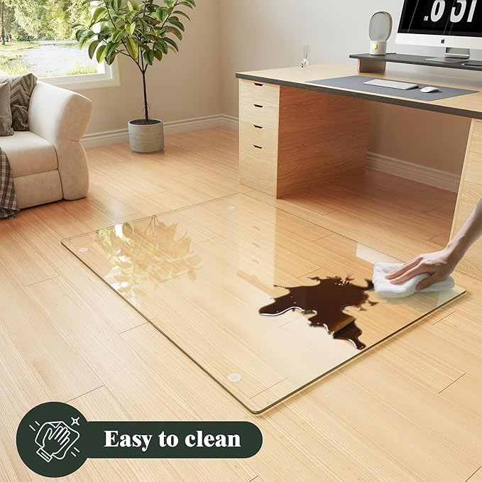 Koonmi Tempered Glass Chair Mat for Hardwood Floors & Carpets, 30" x 48“ Transparent Heavy Duty Office Floor Protector with Noise-Free Gliding Shatterproof for Home Office Desk