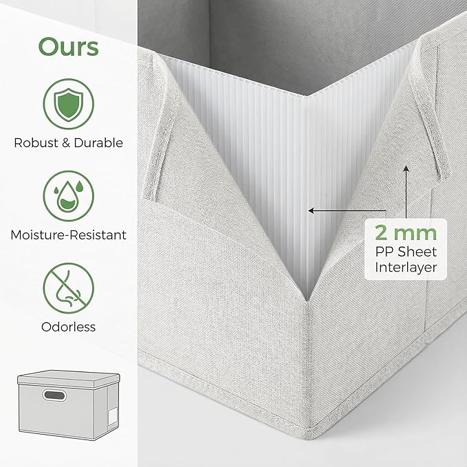 PRANDOM Storage Bins with Lids [3-Pack] Linen Fabric Foldable Storage... (Beig..