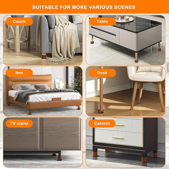 shouwuhho 18 Pack Furniture Risers Adjustable Bed Risers Heavy Duty Lifts Height 1", Square Stackable Bed Risers 1, 2 or 3 Inch for Desk Leg Table Couch Sofa Chair Bed Frame Legs Dorm, Brown