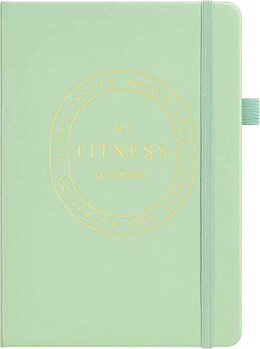 &And Per Se Fitness Workout Journal for Men & Women, Workout Log Book Planner with Daily Diet, Gym Exercise & Training Trackers - Undated, A5 Size, Leather Hardcover (Light Green)