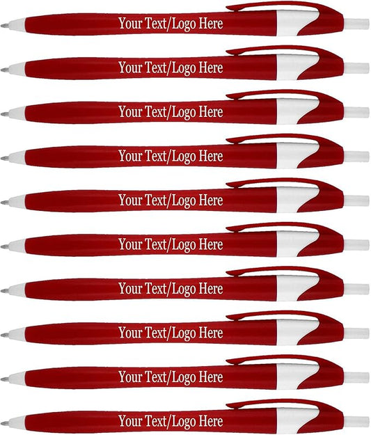 SyPen Personalized Pens With your Custom Logo or Text-1000 Pack Bulk-for Businesses, Parties, and Events, Custom Printed Slim Ballpoint Click Pens, Red Barrel Color, Black Ink