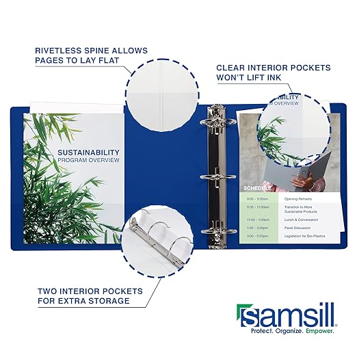 Samsill 3 Inch 3 Ring Binders, Made in USA, Economy Round Ring, Clear View Cover, 550 Sheet Capacity - for School, Home, Office - Blue, 4 Pack