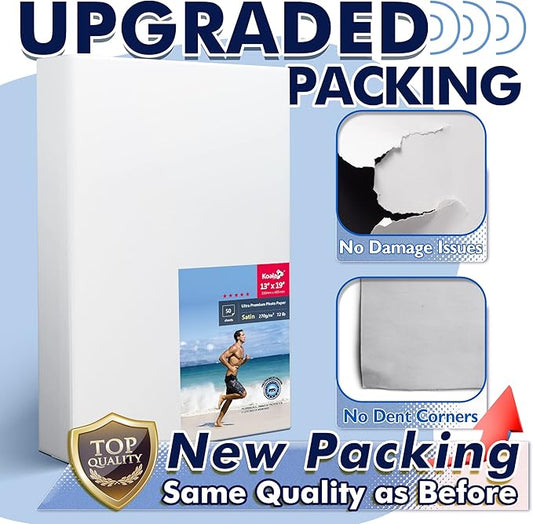 Koala Ultra Premium Photo Paper 13x19 In Satin Photo Printer Paper for Inkjet Printer Water-Resistant Semi Gloss 50 Sheets 72lb
