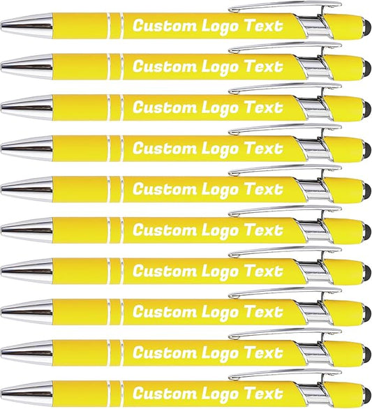 HEYZARDA Personalized Pens with Name Text Logo Custom Ballpoint Pen for Business Office Events with Stylus for Touchscreen 100 Pcs Yellow