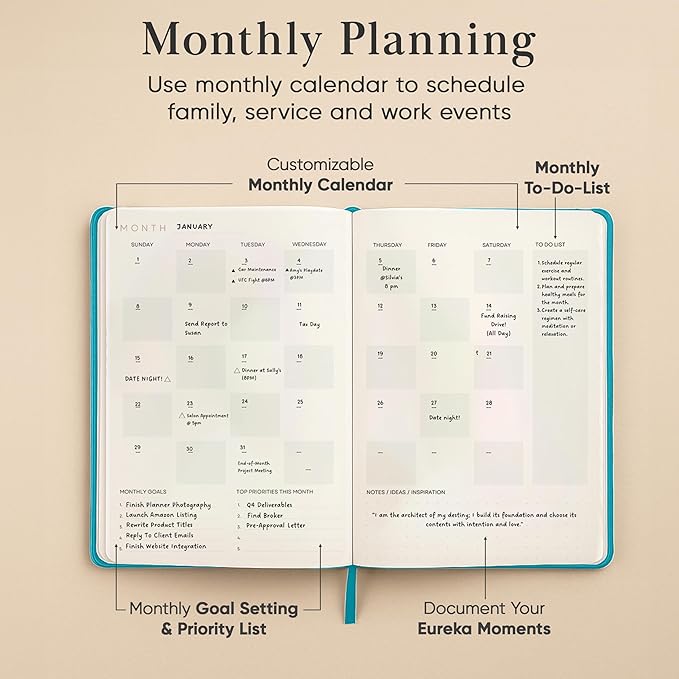 Mantra Planner 2026 Planner, Daily Journal & Gratitude Journal All-In-One with To Do List, Self Care Prompts & Habit Tracker - 7 x 10 - Teal