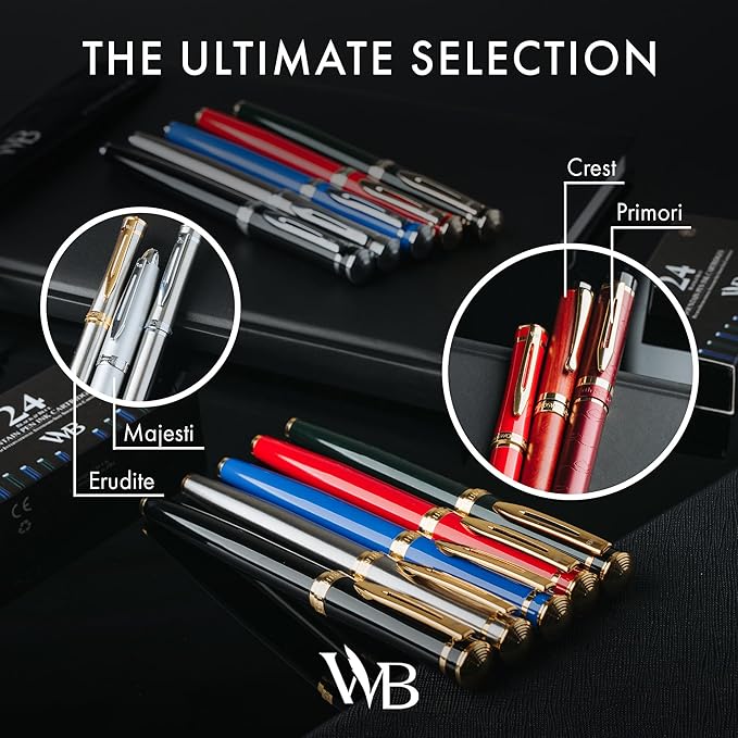 Wordsworth & Black Fountain Pen Set, 18K Gilded Extra Fine Nib, Includes 24 Pack Ink Cartridges, Ink Refill Converter & Gift Pouch, Gold Finish, Calligraphy, [Silver Gold], Perfect for Men & Women