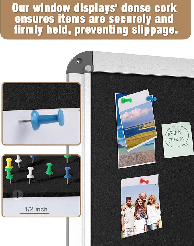Mifuro 38"x28" Enclosed Bulletin Board, Lockable Weather-Resistant Aluminum Cork Noticeboard for School & Office, Silver Frame w/Black Flet