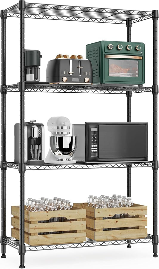 M MZG 1000 lbs 4Tier Shelf Metal Storage Shelves Wire Rack Closet Organizers with Wheel for Garage Kitchen Bathroom Laundry Black 13.7" D x 23.6" W x 53.4" H