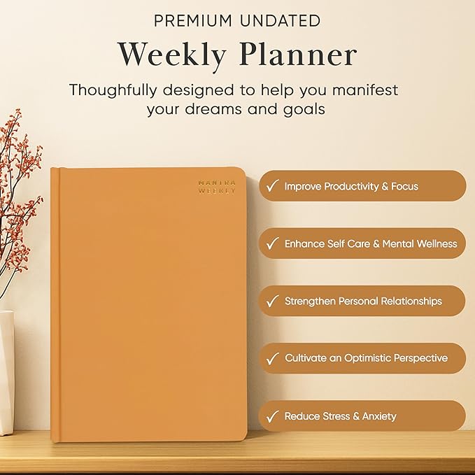 Mantra Planner 2026 Planner, Daily Journal & Gratitude Journal All-In-One with To Do List, Self Care Prompts & Habit Tracker - 5 x 8 - Orange