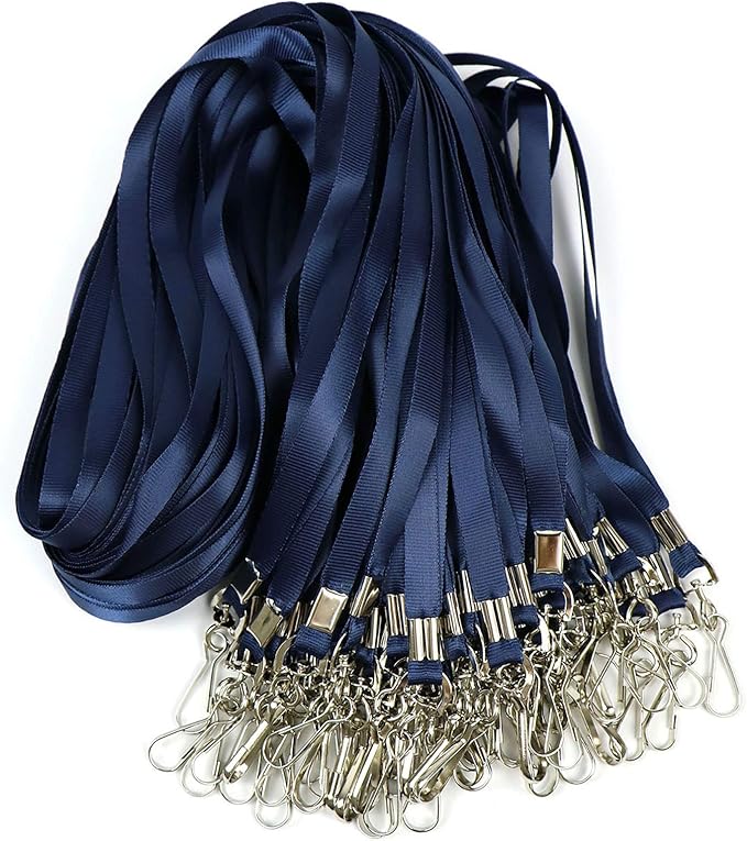 Beebel Navy Blue Lanyard Bulk Lanyards for Id Badges Flat Lanyard with Badge Clip Swivel Hook 50 Pack (Navy Blue)