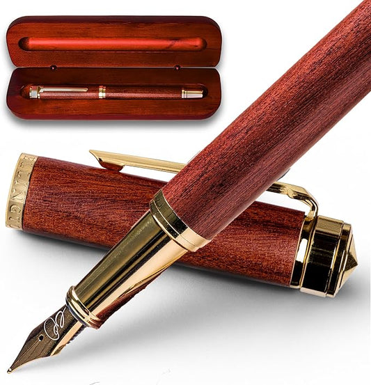 Ellington Pens Luxury Wood Fountain Pen Set – Fine Nib - Includes 6 Ink Cartridges, Wooden Pen Gift Box, Ink Converter - Wood Pen For Writing, Calligraphy, Journaling, Drawing (Rosewood Radiance)