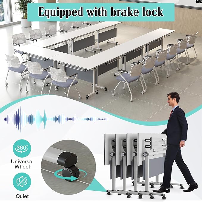 Conference Table,55.1''Folding Conference Room Table for 4-12 People,Mobile Flip Top MeetingTraining Table with Different Coulor and Styles for Offices, Classrooms,Meeting Room (4, 61''B)