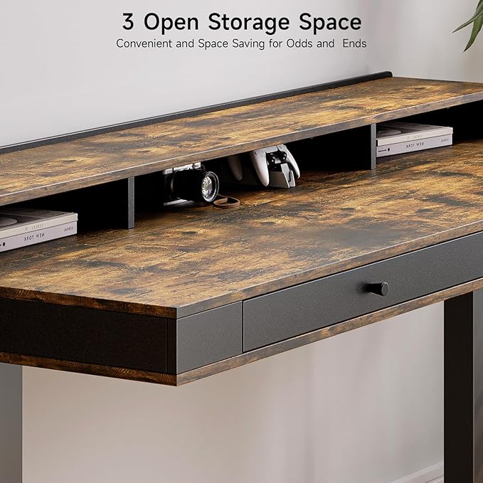 ONBRILL Standing Desk with Drawers, 55x23.6 Electric Stand Up Desk with Storage Shelf and Memory Controller, Sit Stand Desk Adjustable Height from 28-46" for Computer Workstation, Rustic Brown