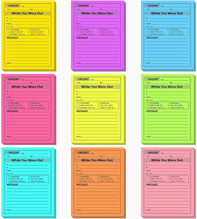 Eaasty 9 Pieces While You were Out Pads 4 x 5 Inches Assorted Colors Sticky Notes Adhesive Message Pads Urgent Notes for Work Call, Office Supplies, 40 Sheets/Pad (Fluorescent Colors)