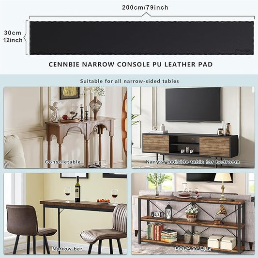 CENNBIE Console Table Leather Cover - 78.8 x 11.8 Inches Sofa Table Narrow Long Mat - TV/Media/Gaming/Center Console Table Protector Pad for Narrow Side Table, Sideboard, Entryway Table (Black)