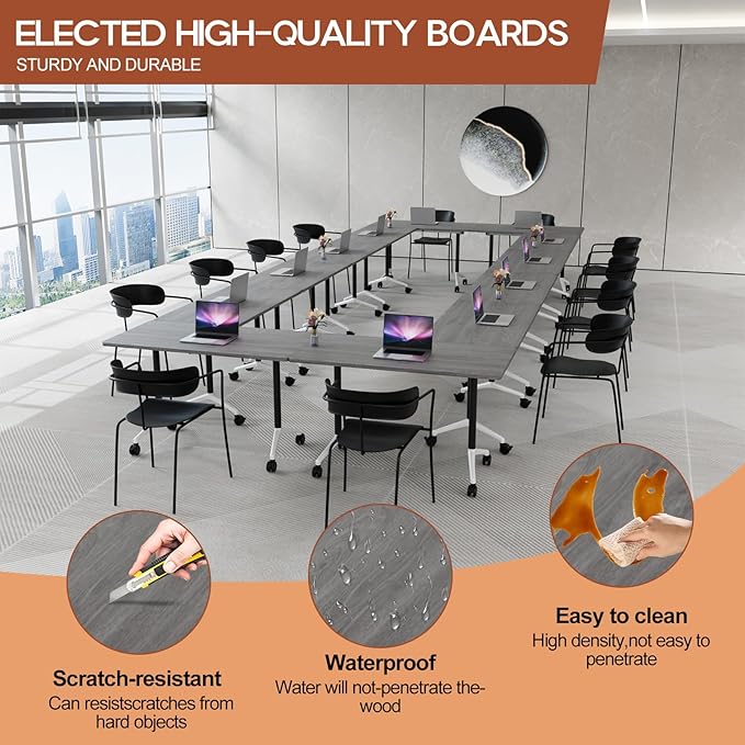 Folding Conference Table 4ft 5ft, Foldable Office Meeting Desk for 6 People, Multiple Sizes Colors Mobile Conference Room Table for Training Room School Business Furniture (2, Grey, 47in)
