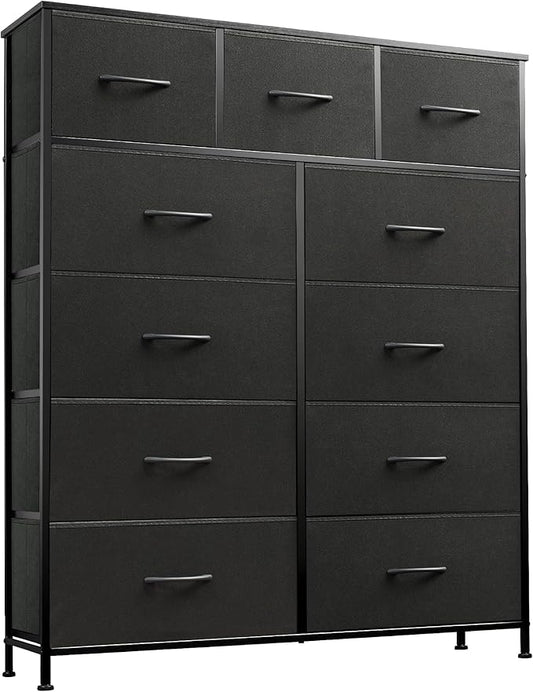 WLIVE Tall Dresser for Bedroom, Fabric Dressers Storage Tower, Dresser & Chest of Drawers Organizer Unit with 11 Drawers, Storage Cabinet, Hallway, Closets, Steel Frame, Wood Top, Charcoal Black