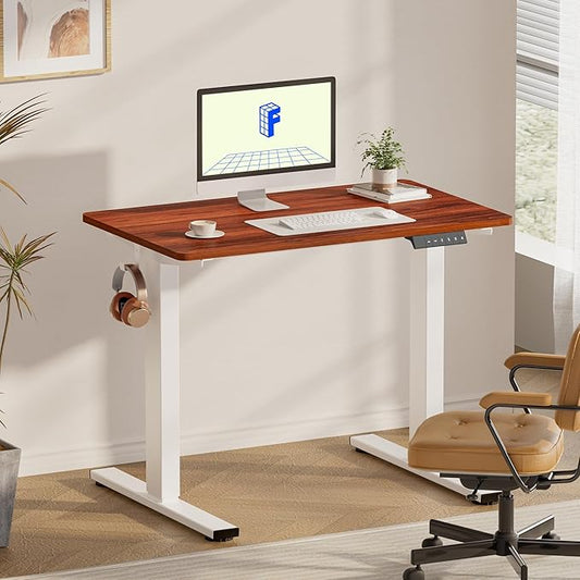 FLEXISPOT EN1 One-Piece Standing Desk with 1-Inch Thick Seamless Desktop, 40"x24" Electric Height Adjustable Desk for Home Office, Multi-Monitor Setups & Easy Assembly, Mahogany