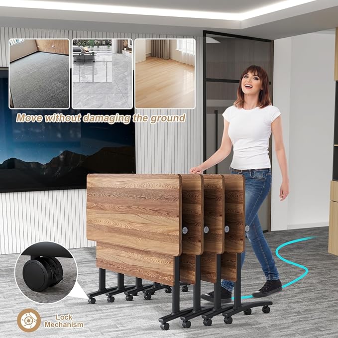 Conference Table Flip Top Mobile Conference Room Tables,Folding Conference Table with Wheels,Large Meeting Training Seminar Table Saving Space for Office Classroom(12B,47.2'')