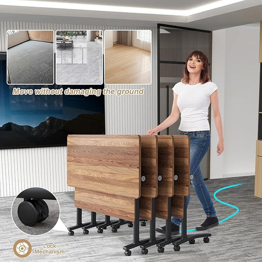 Conference Table Flip Top Mobile Conference Room Tables,Folding Conference Table with Wheels,Large Meeting Training Seminar Table Saving Space for Office Classroom(2B,47.2'')