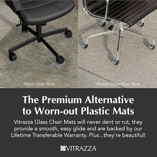 Vitrazza Glass Chair Mat 36” x 42” Superior ¼ Thick, Luminoso Low-Iron Ultra Clear, Certified Tempered Safety Glass, Delivers a Smooth Glide, Protects Carpet or Wood, Beautiful in Home or Office.