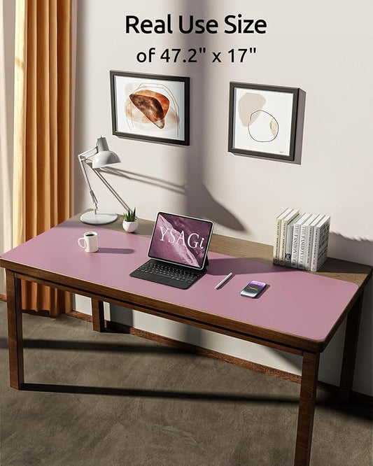 YSAGi Leather Desk Protector, Office Mat, Large Mouse Mat, Non-Slip PU Leather Blotter, Laptop Pad, Waterproof Writing Pad for Office and Home (Pale Mauve, 47" x 17")