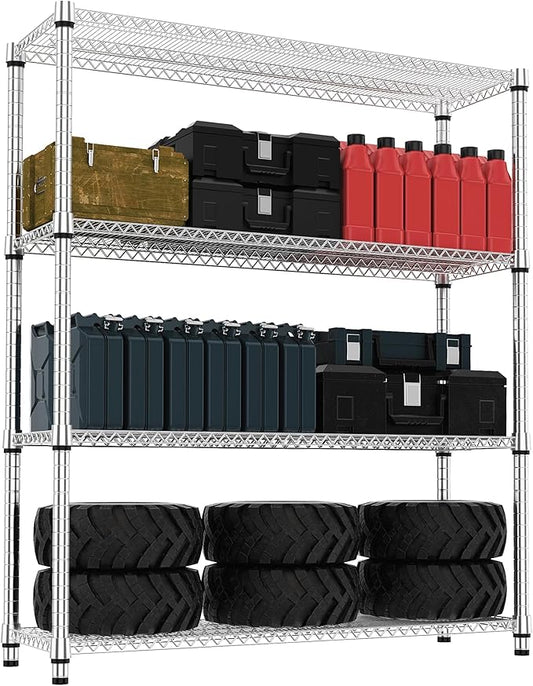 M MZG 4 Tiers Shelf 2640 lbs Steel Storage Shelving Utility Shelving Unit Steel Organizer Wire Rack for Home,Kitchen,Office,Garage Chrome 17.7" D x 47.2" W x 70.3" H