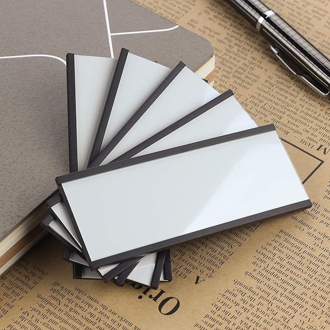 LLPT Magnetic Label Holder 4” x 1.6” 50 Packs C Channel 300g White Paper Cards Protective Film Strong Removable for Shelf White Board Toolbox Metal Wall Cabinet Drawer(MH4150)