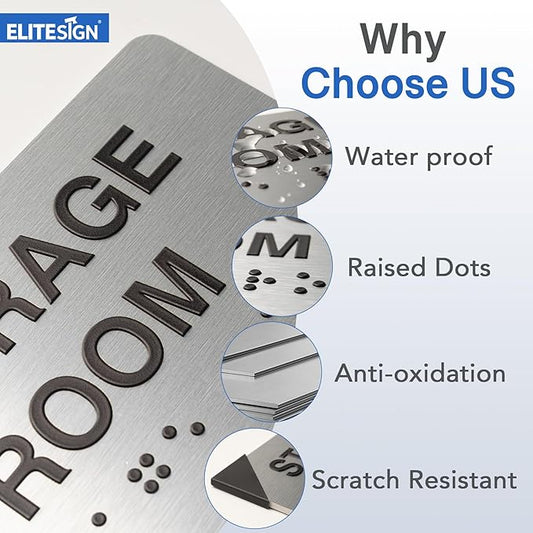 Break Room Signs with Raised Text & Grade 2 Braille, Brushed Aluminum/Silver Finish Easy Install with Double-Sided Tape, ADA Compliant Break Room Door Sign for Businesses & Offices