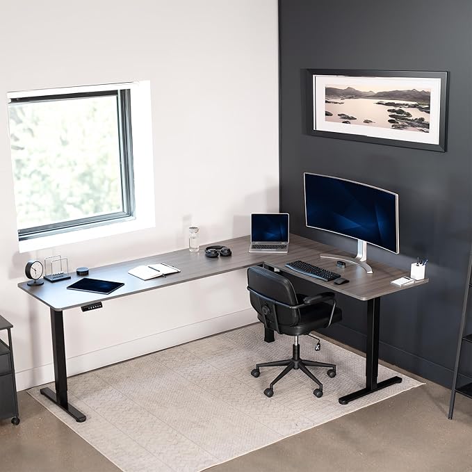 VIVO Electric Corner 84 x 63 inch L-Shaped Standing Desk (Gray, 84x63inch)